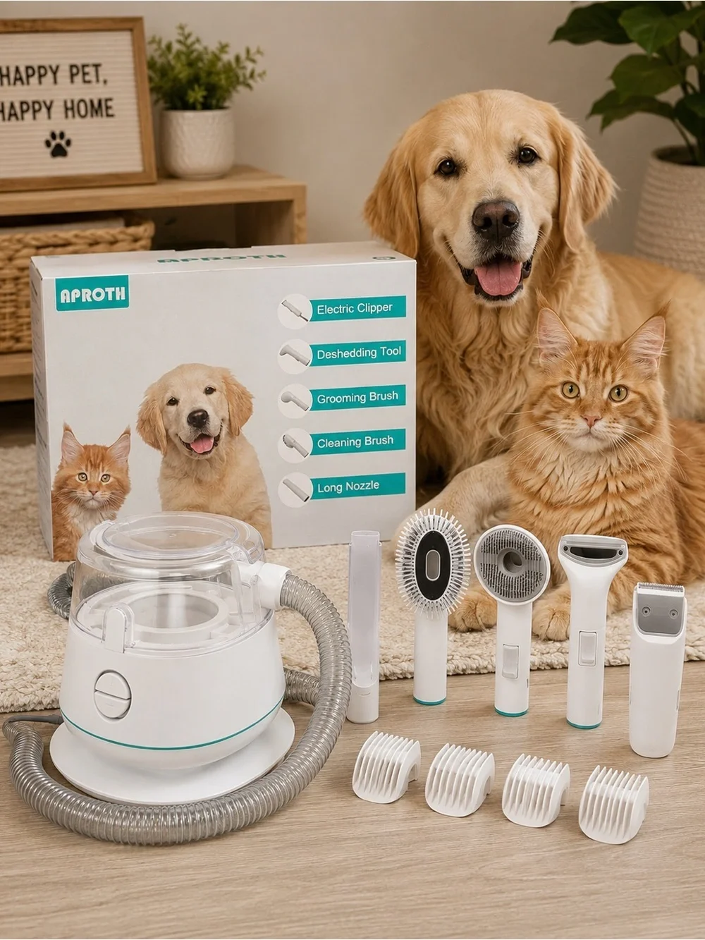 Aproth 5-in-1 Pet Grooming Vacuum Kit Low Noise Dog Cat Grooming System Clipper